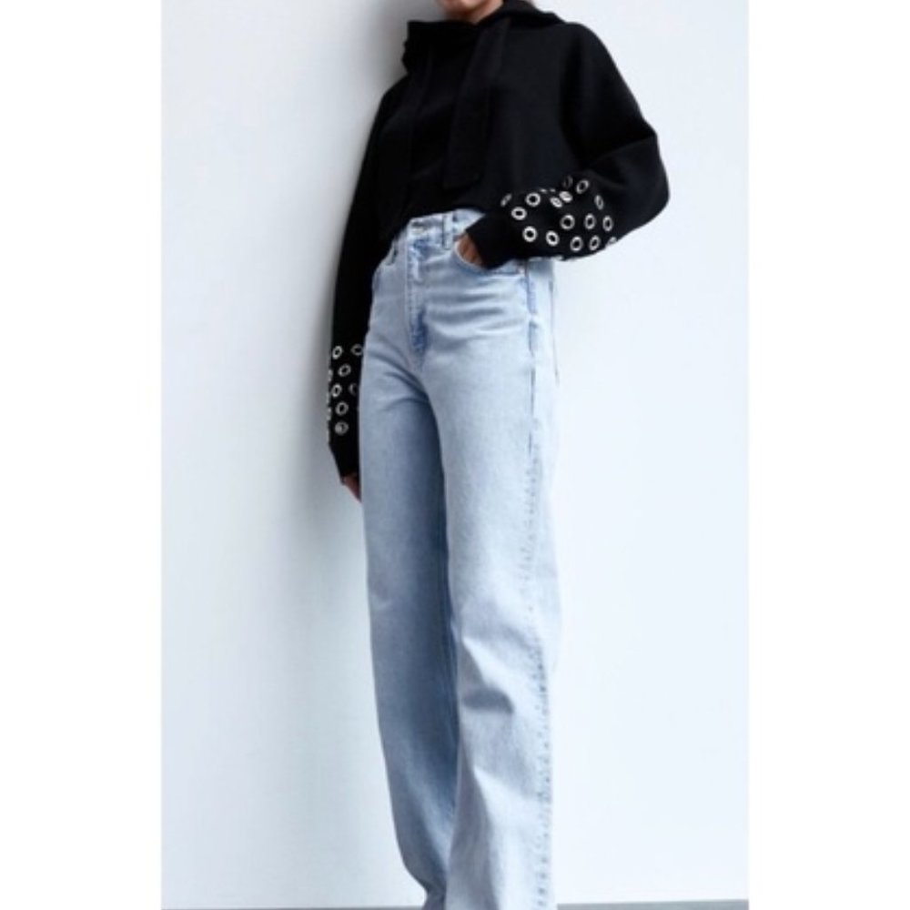 Zara Hooded Knit  Cropped Sweatshirt